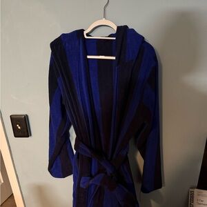Tekla Blue and Black Striped Robe Size Medium Organic Cotton
